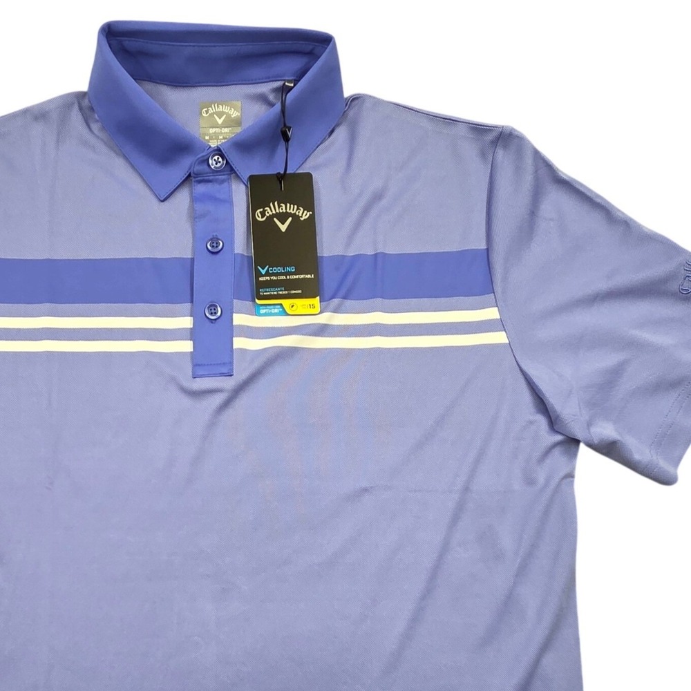 NWT‎ Callaway Performance S/S Stripe Polo Shirt Opti-Dri Blue Mens Medium
